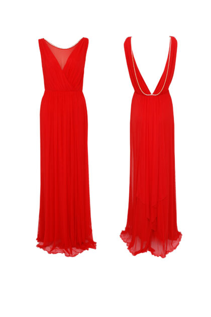 שמלת ערב מקסי אדומה שילוב שטרס